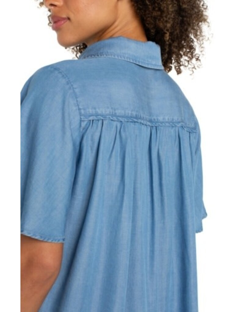 Liverpool Los Angeles Liverpool Half Sleeve Button Front Shirred Woven Blouse