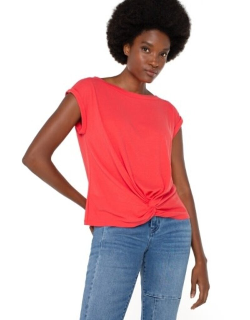 Liverpool Los Angeles Liverpool Short Sleeve Boat Neck Knot Front Knit Top