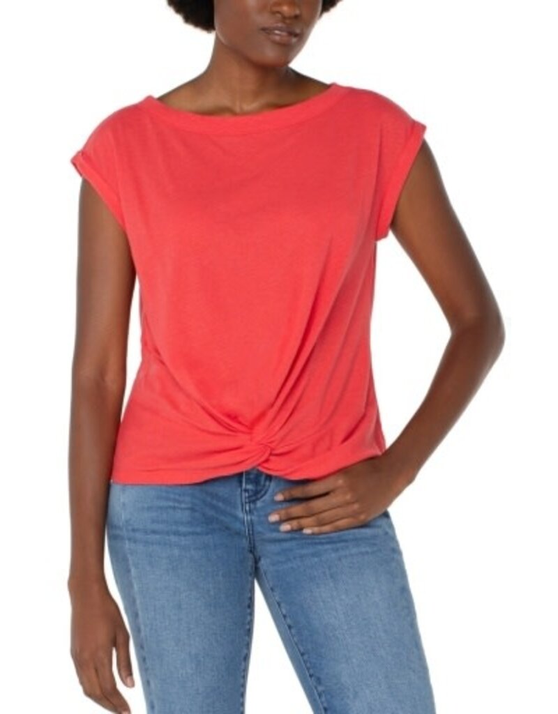 Liverpool Los Angeles Liverpool Short Sleeve Boat Neck Knot Front Knit Top