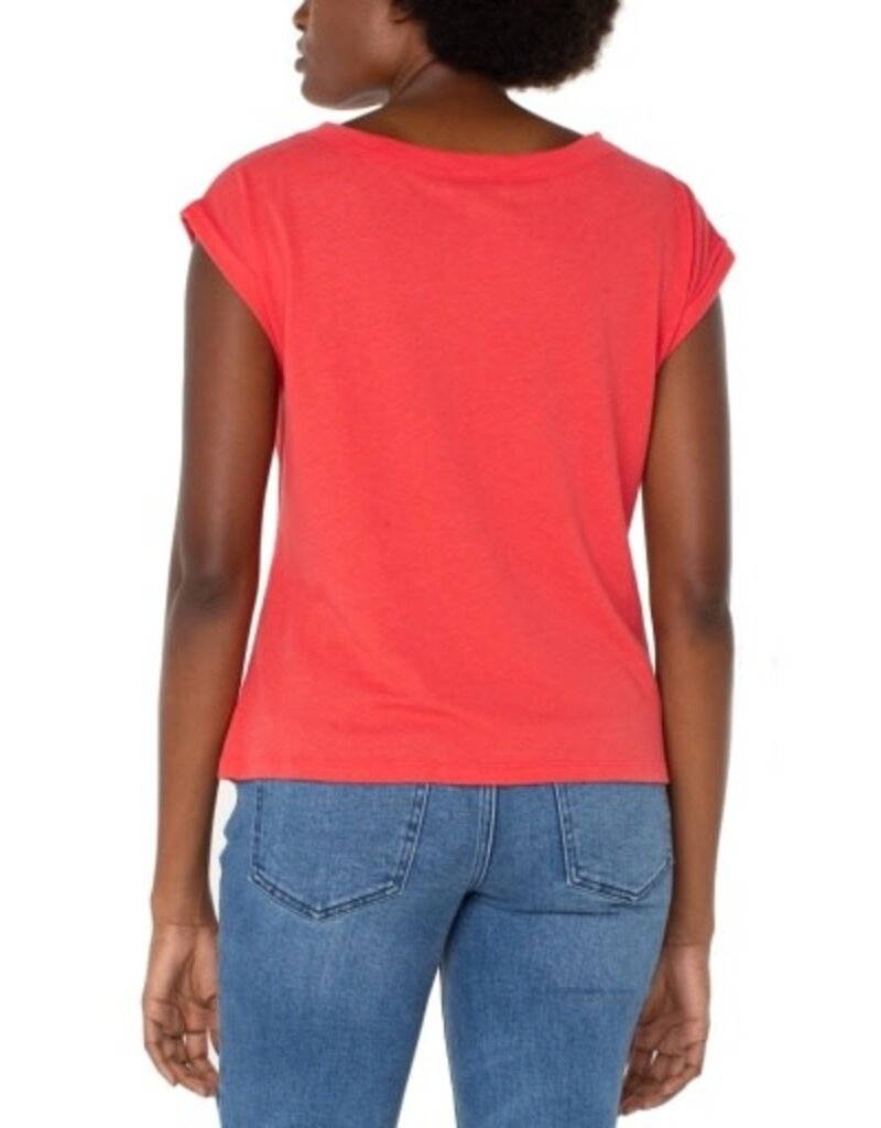 Liverpool Los Angeles Liverpool Short Sleeve Boat Neck Knot Front Knit Top