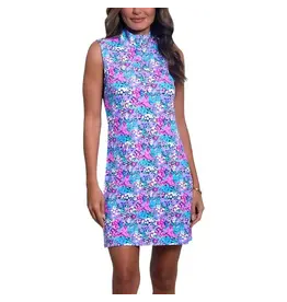 IBKul Ibkul Allana  Sleeveless Zip Mock Dress Candy Pink Multi