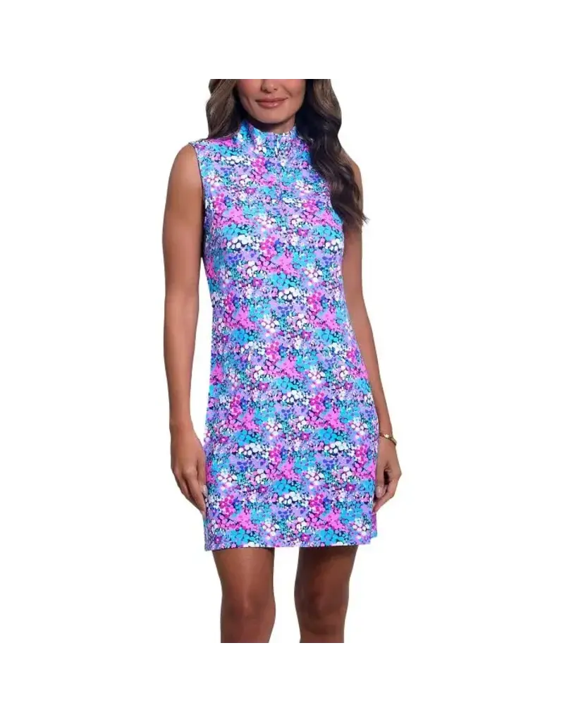 IBKul Ibkul Allana Sleeveless Zip Mock Dress Candy Pink Multi