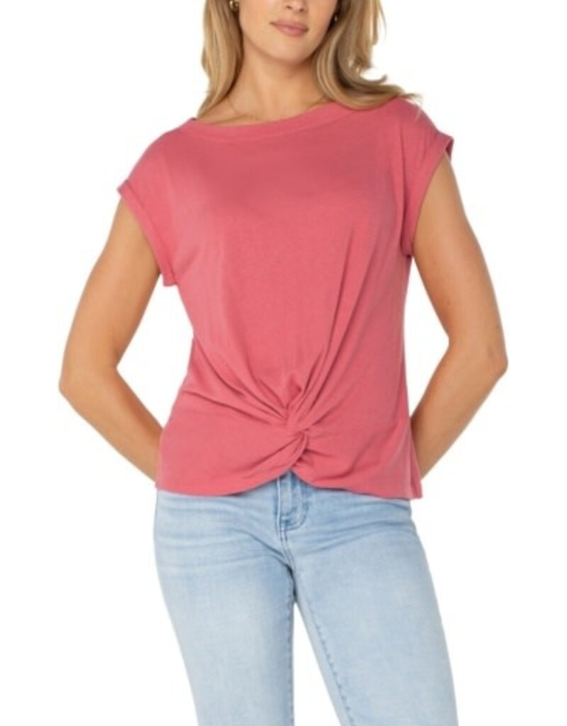 Liverpool Los Angeles Liverpool Short Sleeve Boat Neck Knot Front Knit Top