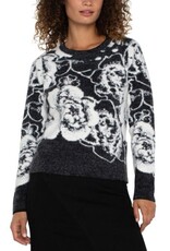 Liverpool Los Angeles Liverpool Long Sleeve Crew Neck Sweater Black & White Floral
