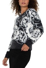 Liverpool Los Angeles Liverpool Long Sleeve Crew Neck Sweater Black & White Floral