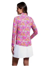 IBKul Ibkul Allana Long Sleeve Mock Neck Hot Pink Multi