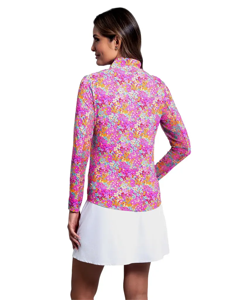 IBKul Ibkul Allana Long Sleeve Mock Neck Hot Pink Multi