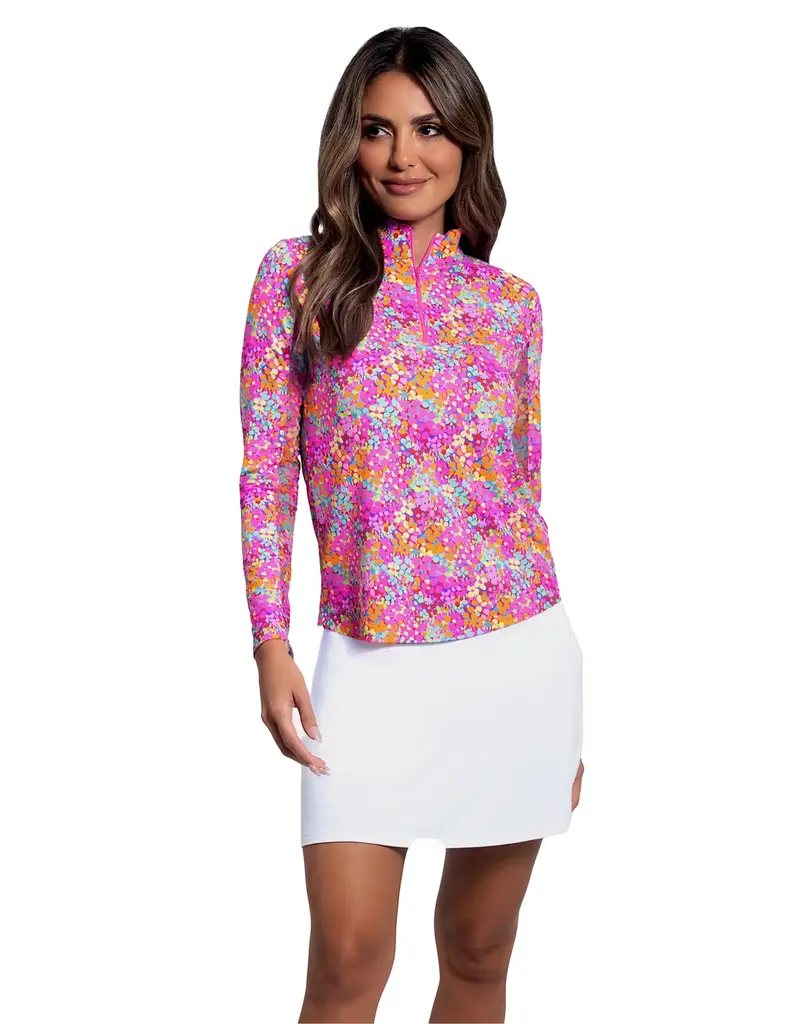 IBKul Ibkul Allana Long Sleeve Mock Neck Hot Pink Multi