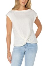 Liverpool Los Angeles Liverpool Short Sleeve Boat Neck Knot Front Knit Top