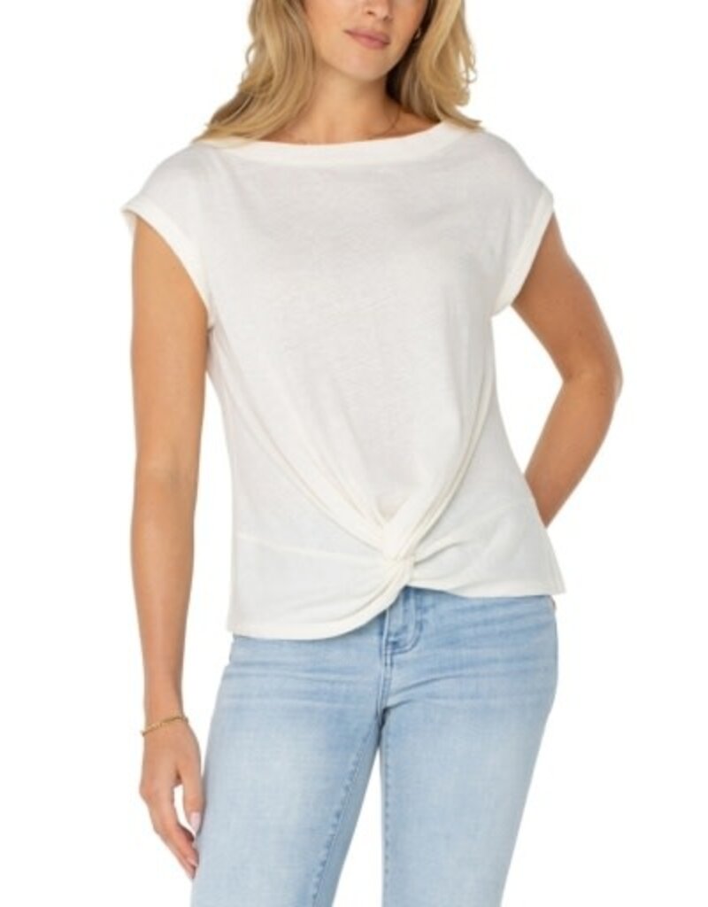 Liverpool Los Angeles Liverpool Short Sleeve Boat Neck Knot Front Knit Top