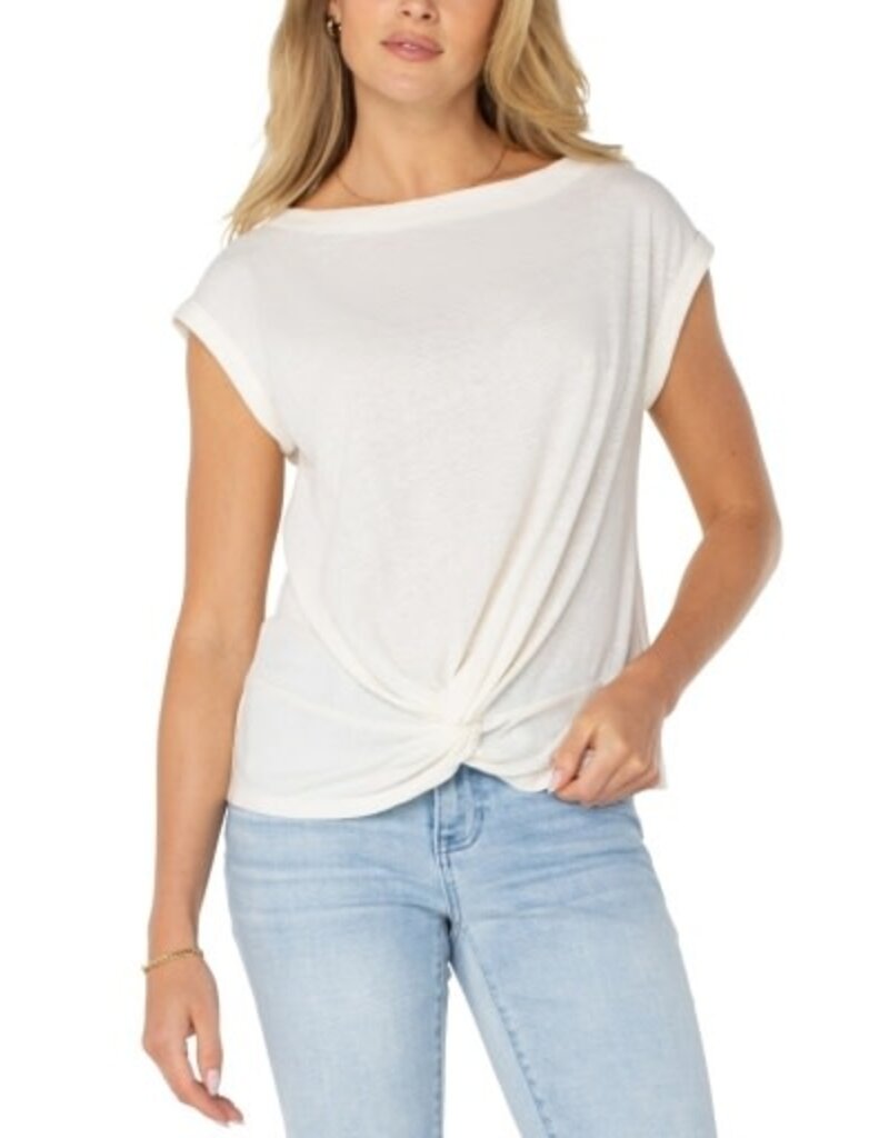 Liverpool Los Angeles Liverpool Short Sleeve Boat Neck Knot Front Knit Top