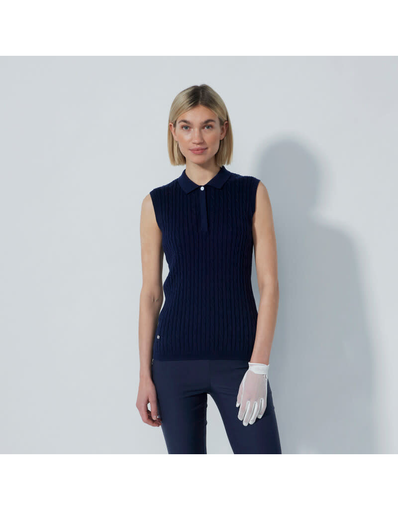 Daily Sports Daily Sports Madelene Sleeveless Cable Knit Polo Navy