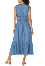 Liverpool Los Angeles Liverpool Smocked Vneck Fray Maxi Dress