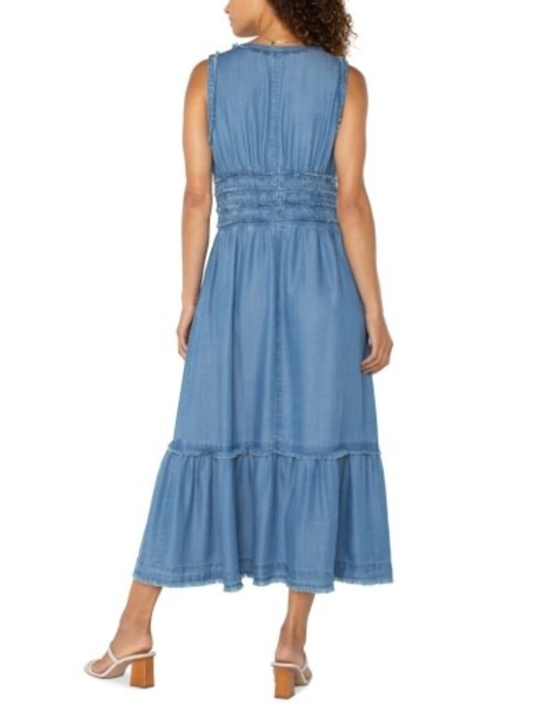 Liverpool Los Angeles Liverpool Smocked Vneck Fray Maxi Dress