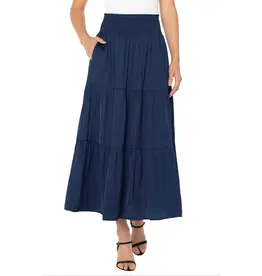 Liverpool Los Angeles Liverpool Tiered Woven Maxi Skirt Dark Navy