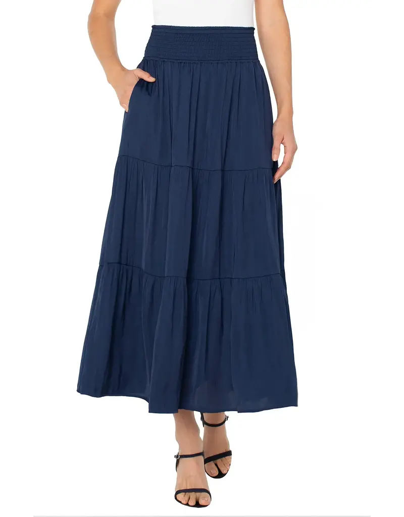 Liverpool Los Angeles Liverpool Tiered Woven Maxi Skirt Dark Navy