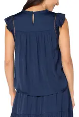 Liverpool Los Angeles Liverpool Flutter Sleeve Woven Top Dark Navy