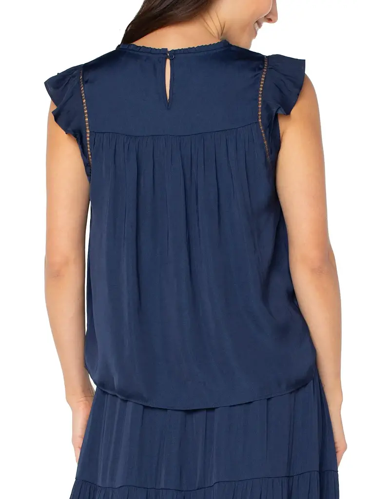 Liverpool Los Angeles Liverpool Flutter Sleeve Woven Top Dark Navy