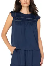 Liverpool Los Angeles Liverpool Flutter Sleeve Woven Top Dark Navy