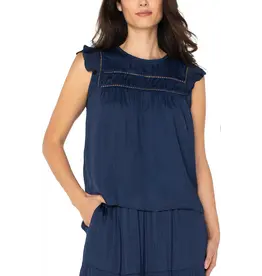 Liverpool Los Angeles Liverpool Flutter Sleeve Woven Top Dark Navy