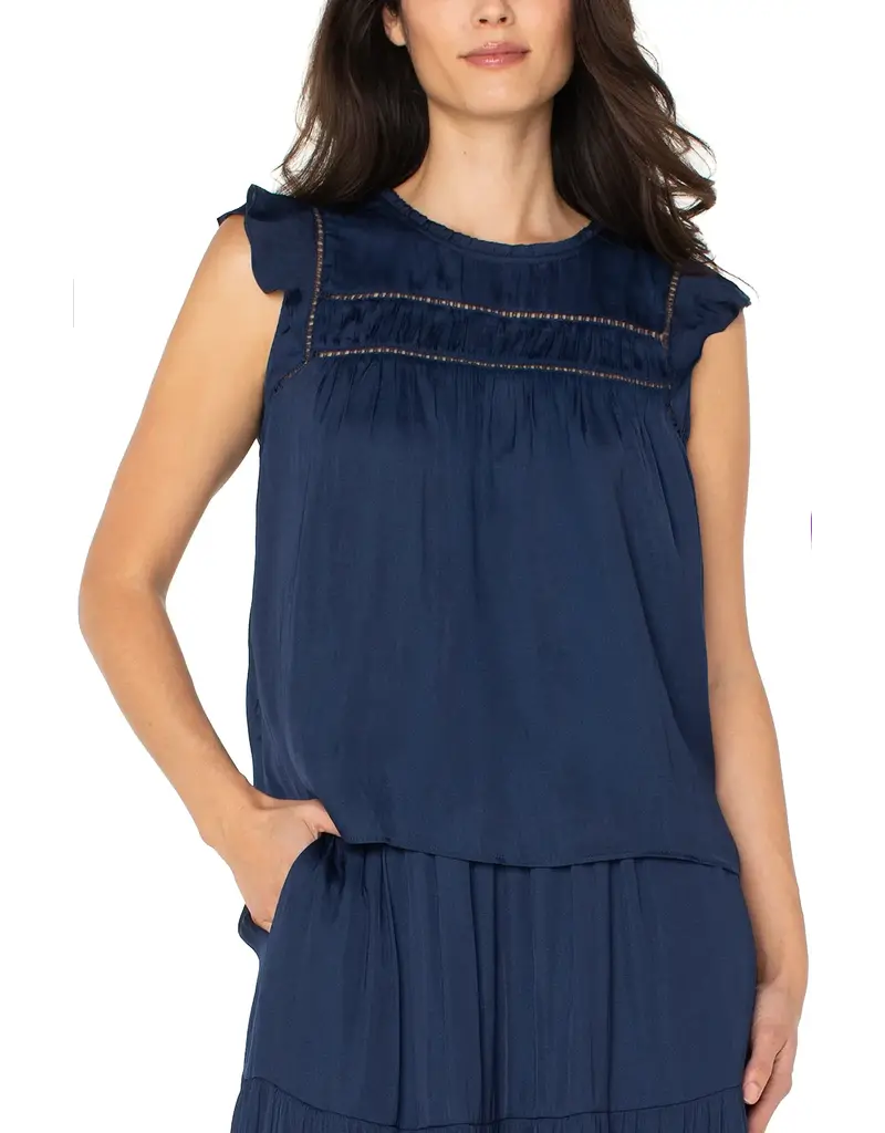 Liverpool Los Angeles Liverpool Flutter Sleeve Woven Top Dark Navy