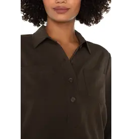 Liverpool Los Angeles Liverpool Popover Shirt with Elastic Waist Black Olive