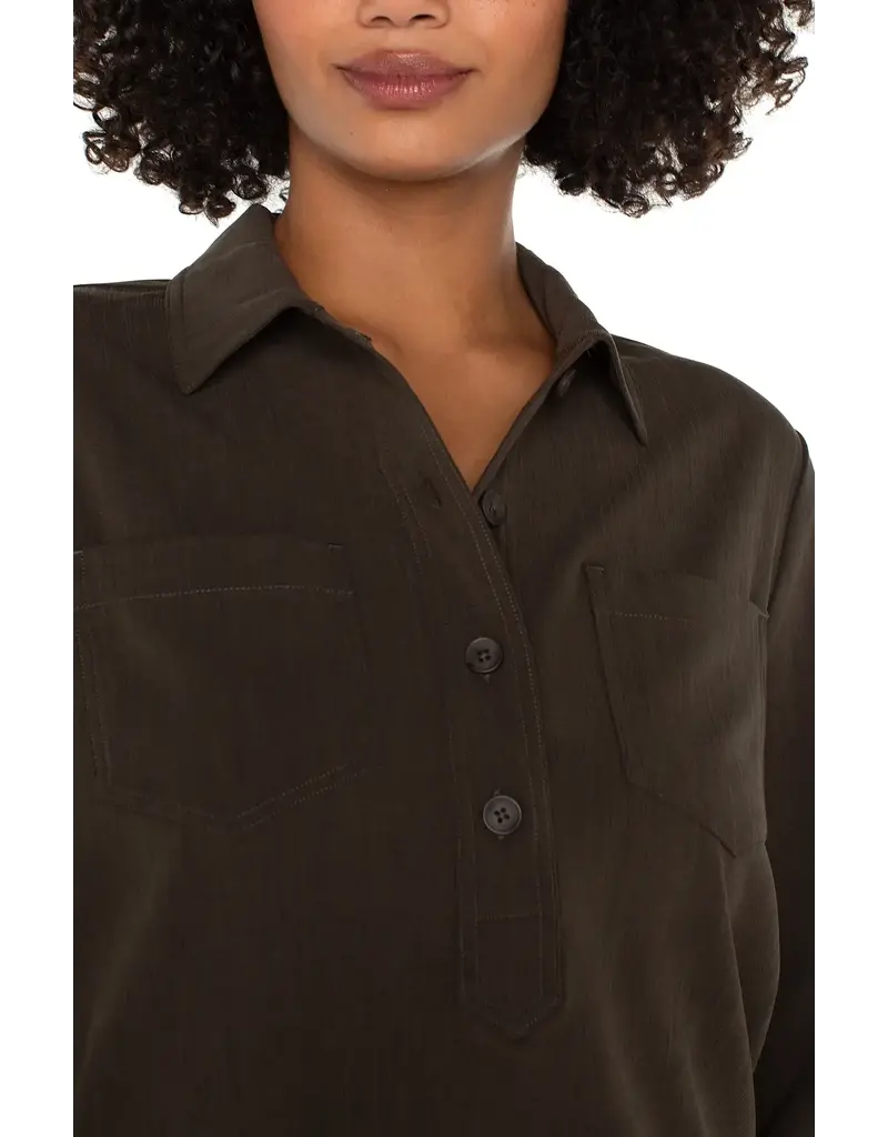 Liverpool Los Angeles Liverpool Popover Shirt with Elastic Waist Black Olive