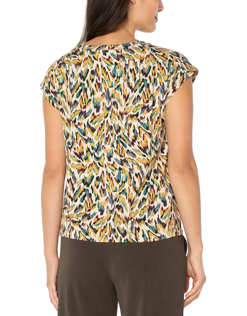 Liverpool Los Angeles Liverpool Sleeveless Shoulder Pleat Boat Neck Green Multi