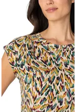 Liverpool Los Angeles Liverpool Sleeveless Shoulder Pleat Boat Neck Green Multi