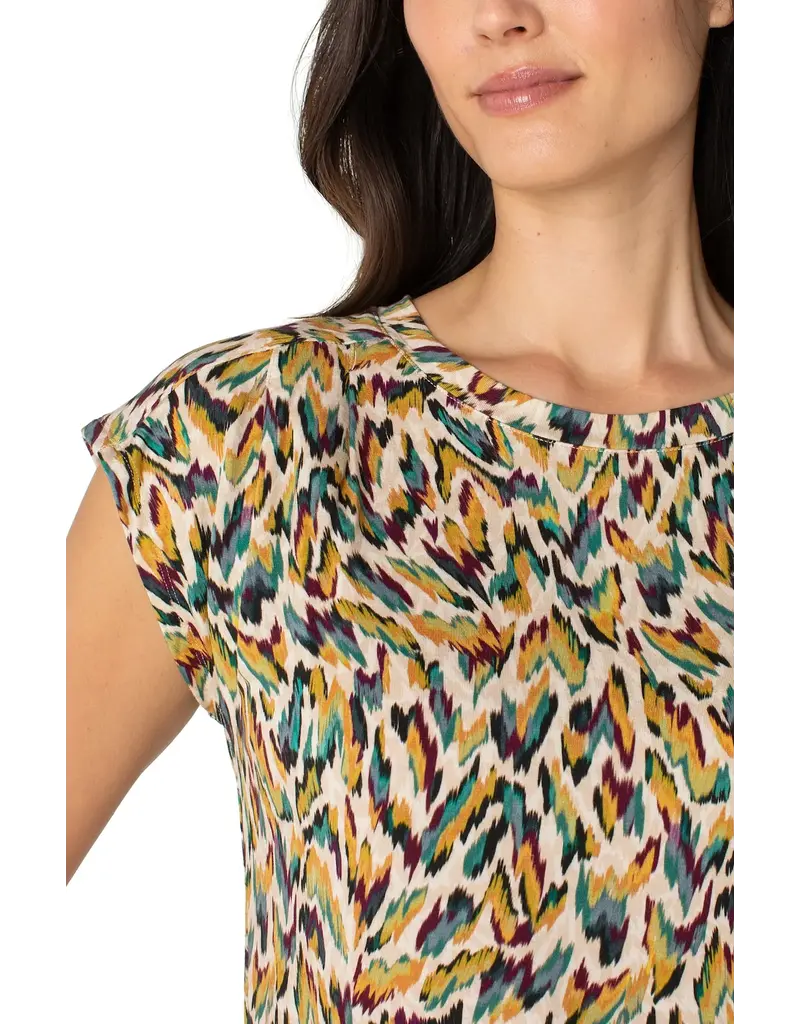 Liverpool Los Angeles Liverpool Sleeveless Shoulder Pleat Boat Neck Green Multi