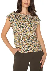 Liverpool Los Angeles Liverpool Sleeveless Shoulder Pleat Boat Neck Green Multi