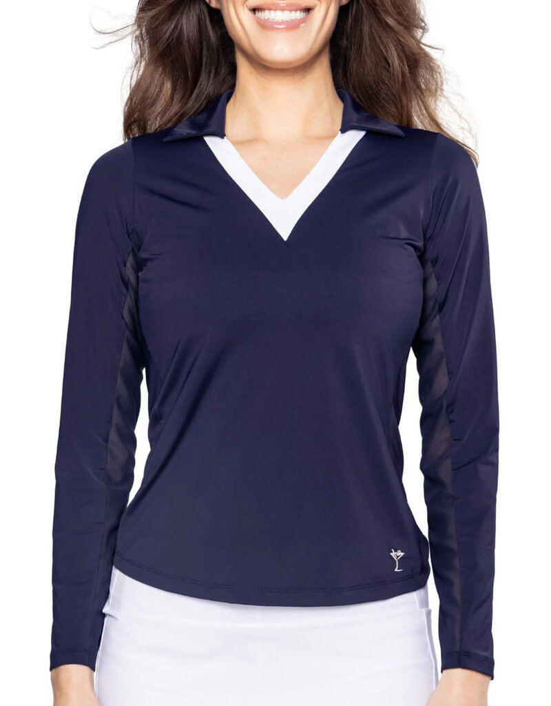 Golftini Golftini Say Yes Long Sleeve Polo Navy White