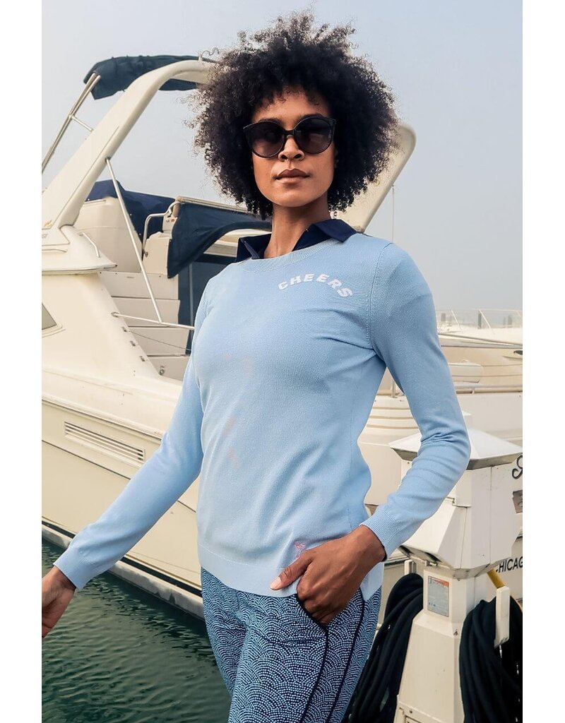 Golftini Golftini Cheers Crew Neck Sweater Seersucker Blue