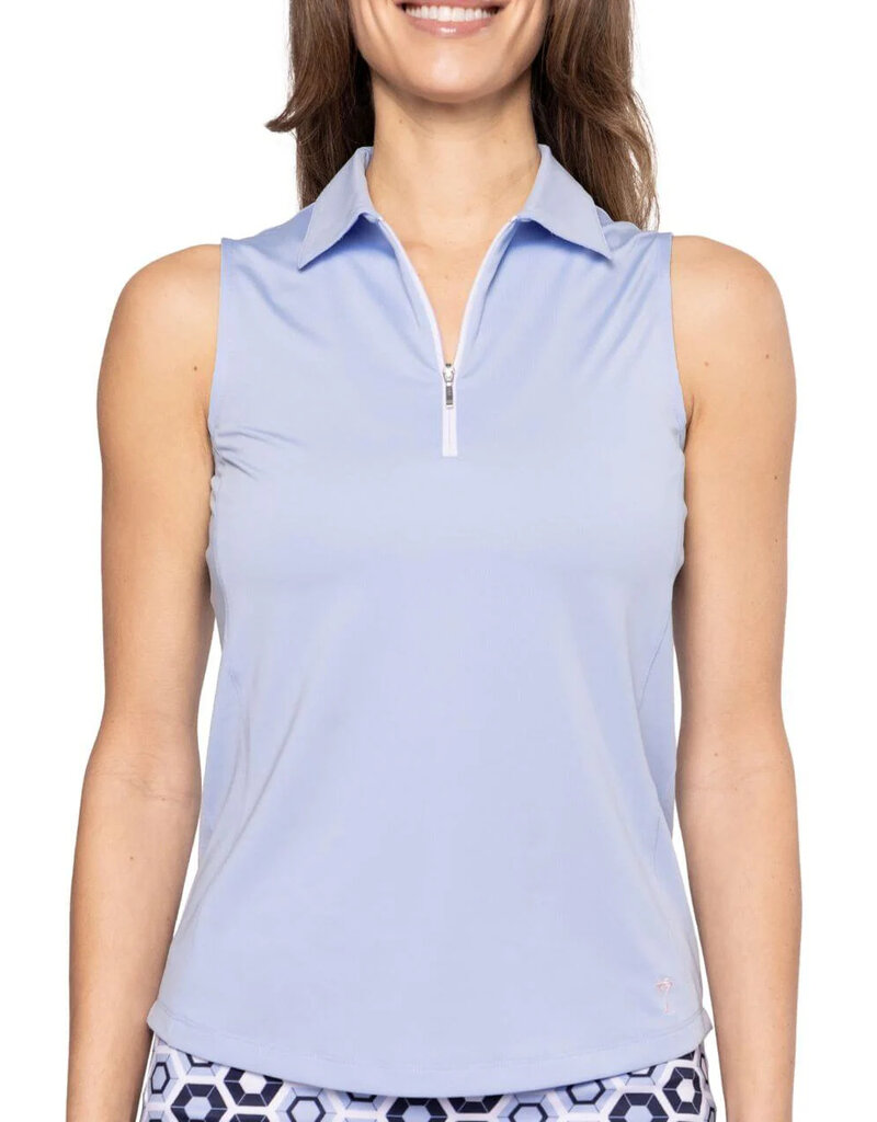 Golftini Golftini Sleeveless Zip Polo Seersucker Blue