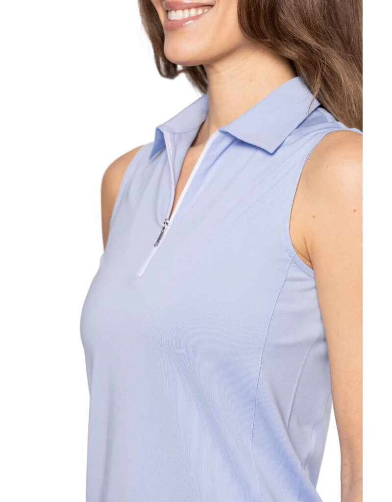 Golftini Golftini Sleeveless Zip Polo Seersucker Blue