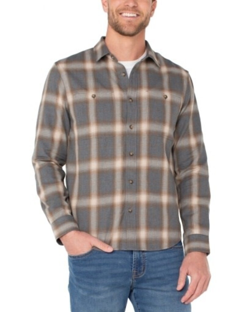 Liverpool Los Angeles Liverpool Mens Long Sleeve Double Pocket Button Up Shirt