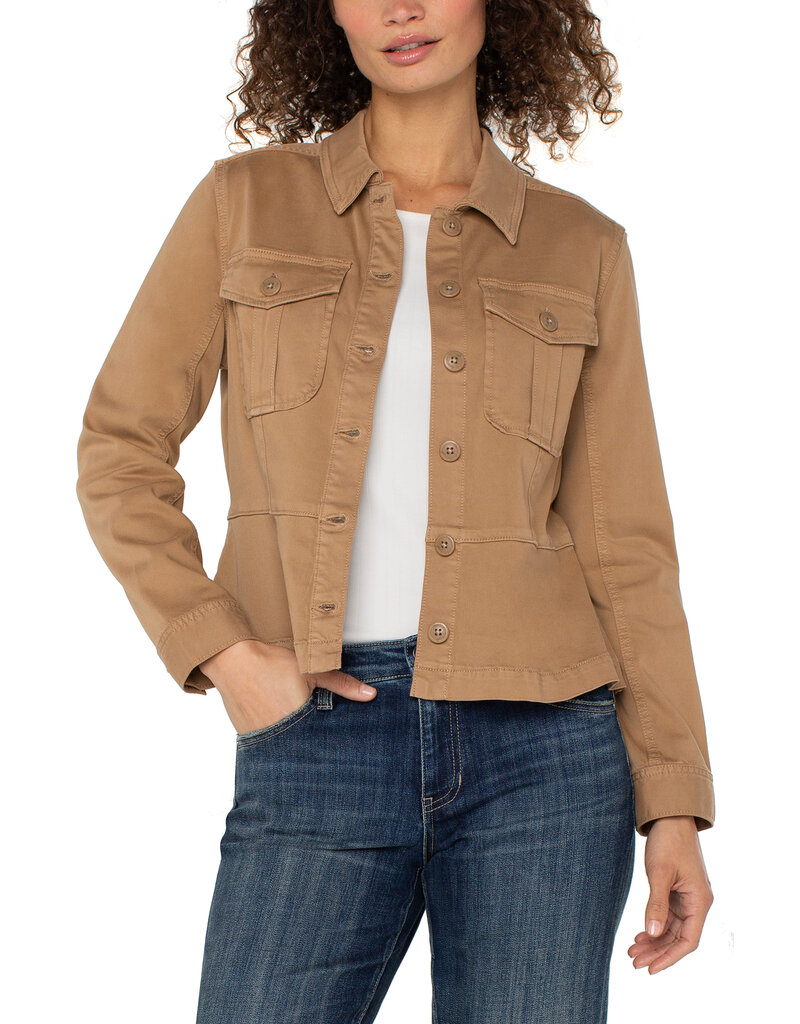 Liverpool Los Angeles Liverpool Peplum Hem Trucker Jacket Desert Camel