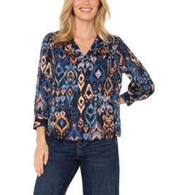 Liverpool Los Angeles Liverpool 3/4 Sleeve V-Neck Popover Woven Blouse