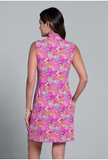 IBKul Ibkul Allana  Sleeveless Zip Mock Dress Hot Pink Multi