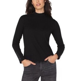 Liverpool Los Angeles Liverpool Long Sleeve Mock Neck Knit Top w/ Button Detail
