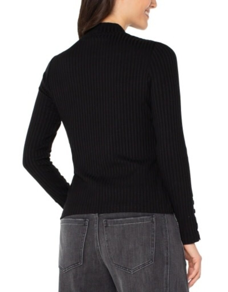 Liverpool Los Angeles Liverpool Long Sleeve Mock Neck Knit Top w/ Button Detail