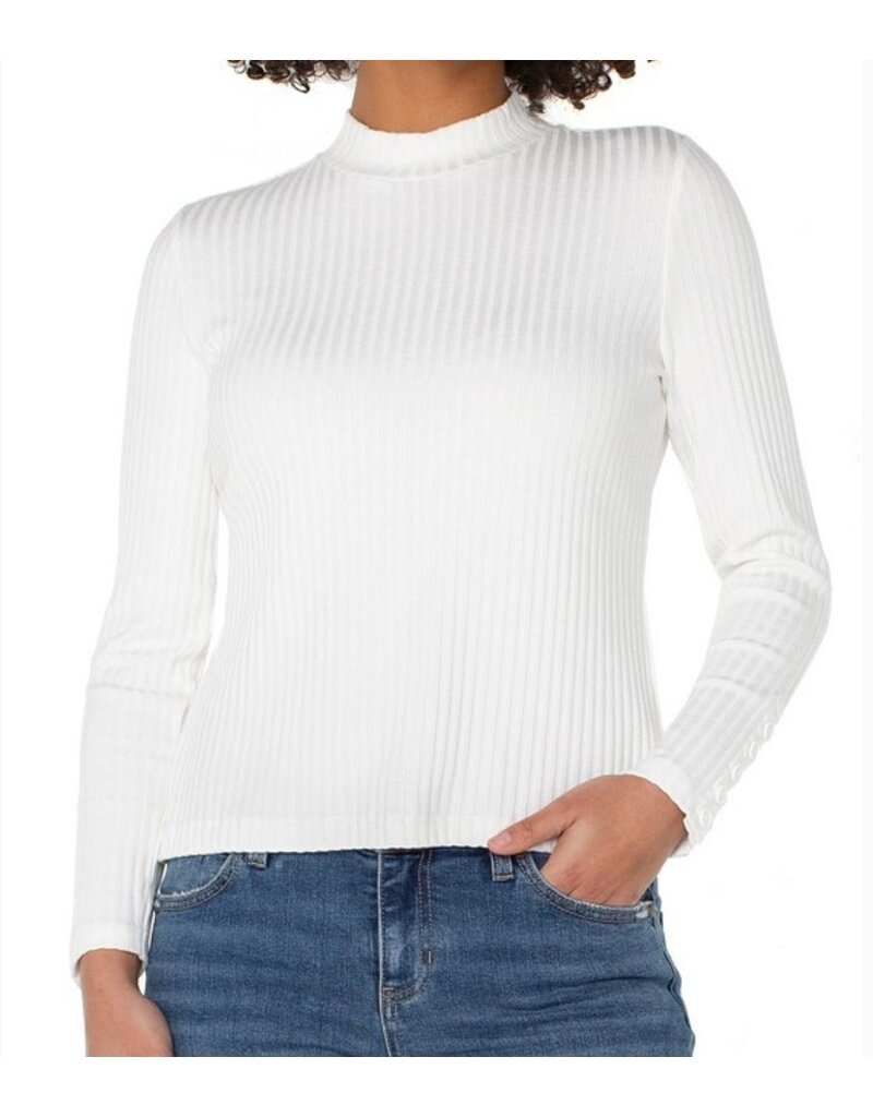 Liverpool Los Angeles Liverpool Long Sleeve Mock Neck Knit Top w/ Button Detail