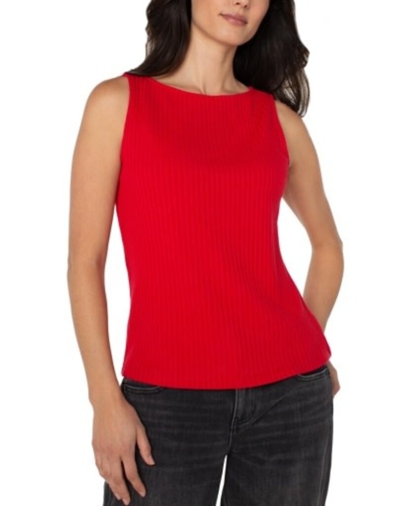 Liverpool Los Angeles Liverpool Sleeveless High Boatneck Knit Top Tango Red
