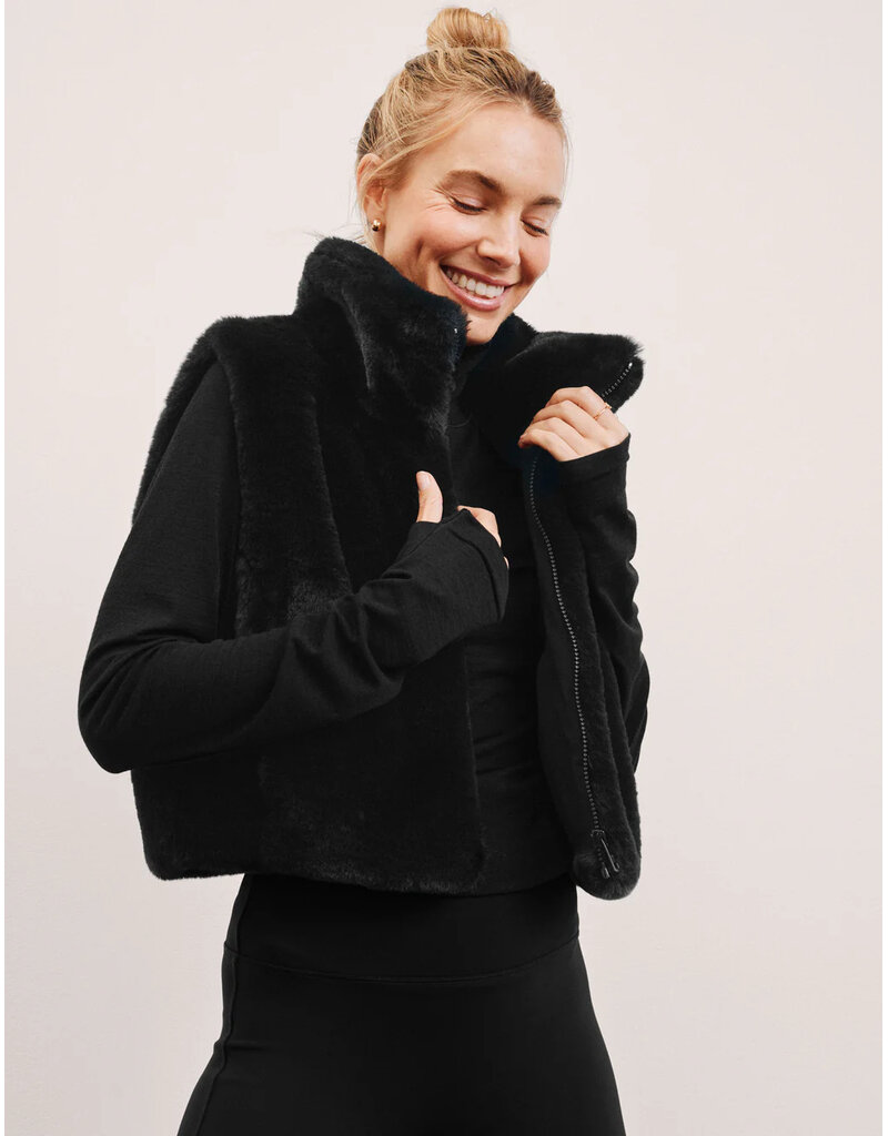 Beyond Yoga Beyond Yoga On the List Faux Fur Vest Black