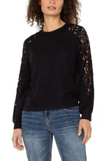 Liverpool Los Angeles Liverpool Long Sleeve Crew Neck Lace Inset Knit top