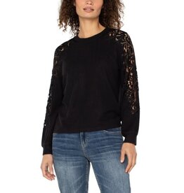 Liverpool Los Angeles Liverpool Long Sleeve Crew Neck Lace Inset Knit top