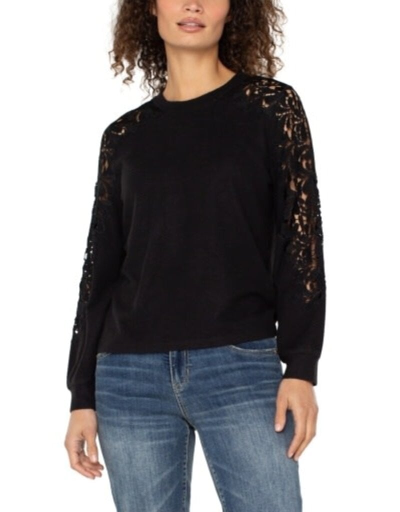Liverpool Los Angeles Liverpool Long Sleeve Crew Neck Lace Inset Knit top