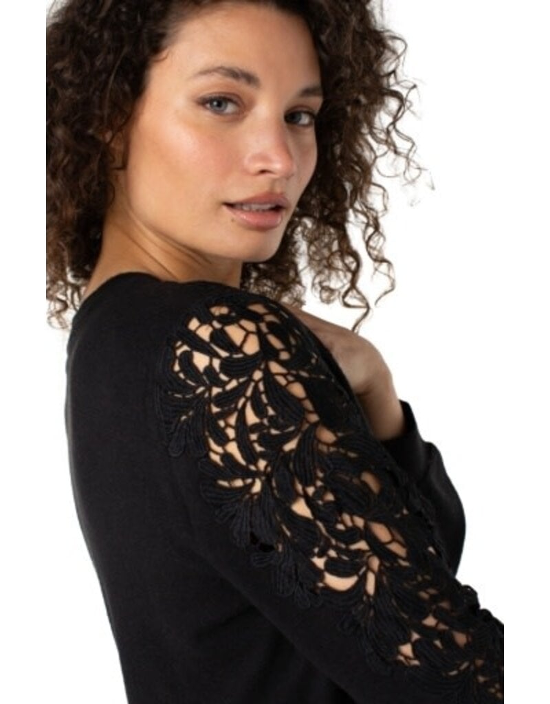 Liverpool Los Angeles Liverpool Long Sleeve Crew Neck Lace Inset Knit top