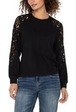Liverpool Los Angeles Liverpool Long Sleeve Crew Neck Lace Inset Knit top
