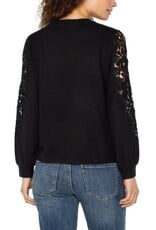 Liverpool Los Angeles Liverpool Long Sleeve Crew Neck Lace Inset Knit top